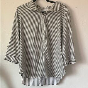 Chico's green and White Striped Button Down Shirt